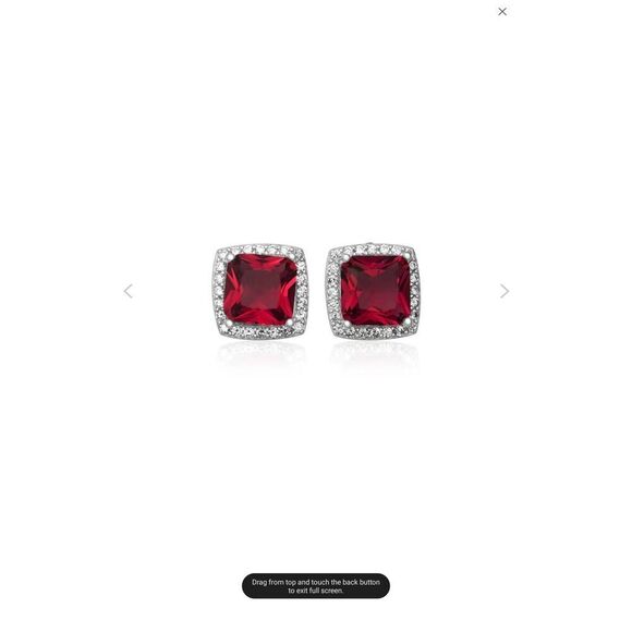 2.5 CT. Lab Ruby Cushion Cut Halo Stud Earrings~.925 Sterling Silver - Picture 2 of 4